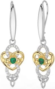 Diamant Smaragd Gold Silber keltisch Claddagh Unendlichkeit Dreieinigkeit Knoten Baumeln Ohrringe