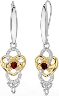 Diamant Granat Gold Silber keltisch Claddagh Unendlichkeit Dreieinigkeit Knoten Baumeln Ohrringe