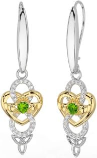 Diamante Peridoto Ouro Prata céltico Claddagh Infinidade Trindade Nó Pendurar Brincos