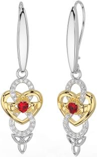 Diamond Ruby Gold Silver Celtic Claddagh Infinity Trinity Knot Dangle Earrings