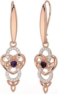 Diamante Alexandrite Rosa Ouro Prata céltico Claddagh Infinidade Trindade Nó Pendurar Brincos