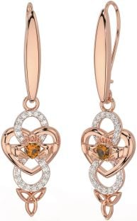 Diamant Citrin Rose Gold Silber keltisch Claddagh Unendlichkeit Dreieinigkeit Knoten Baumeln Ohrringe