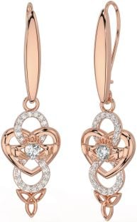 Diamant Rose Gold Silber keltisch Claddagh Unendlichkeit Dreieinigkeit Knoten Baumeln Ohrringe