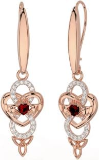 Diamant Grenat Rose Or Argent celtique Claddagh Infini Trinité Noeud Pendre Des boucles d'oreilles