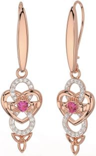 Diamante Rosa Turmalina Rosa Ouro Prata céltico Claddagh Infinidade Trindade Nó Pendurar Brincos