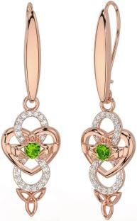 Diamant Peridot Rose Gold Silber keltisch Claddagh Unendlichkeit Dreieinigkeit Knoten Baumeln Ohrringe