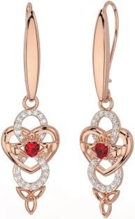 Diamante Rubi Rosa Ouro Prata céltico Claddagh Infinidade Trindade Nó Pendurar Brincos