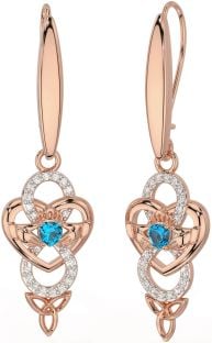 Diamond Topaz Rose Gold Silver Celtic Claddagh Infinity Trinity Knot Dangle Earrings