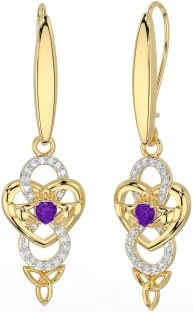 Diamond Amethyst Gold Silver Celtic Claddagh Infinity Trinity Knot Dangle Earrings