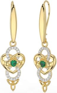 Diamond Emerald Gold Silver Celtic Claddagh Infinity Trinity Knot Dangle Earrings