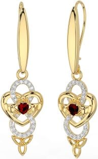 Diamond Garnet Gold Silver Celtic Claddagh Infinity Trinity Knot Dangle Earrings