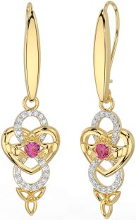 Diamante Rosa Turmalina Ouro Prata céltico Claddagh Infinidade Trindade Nó Pendurar Brincos