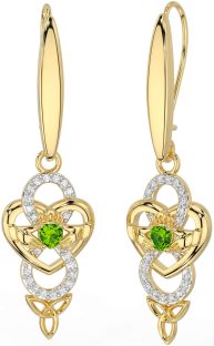 Diamante Peridoto Oro Plata céltico Claddagh Infinidad Trinidad Nudo Colgar Pendientes