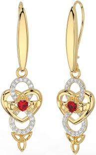 Diamond Ruby Gold Silver Celtic Claddagh Infinity Trinity Knot Dangle Earrings