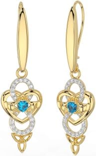 Diamant Topaze Or Argent celtique Claddagh Infini Trinité Noeud Pendre Des boucles d'oreilles