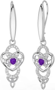 Diamante Ametista Argento celtico Claddagh Infinito Trinità Nodo Penzolare Orecchini