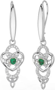 Diamant émeraude Argent celtique Claddagh Infini Trinité Noeud Pendre Des boucles d'oreilles