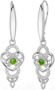 Diamant Péridot Argent celtique Claddagh Infini Trinité Noeud Pendre Des boucles d'oreilles