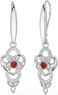 Diamant Rubis Argent celtique Claddagh Infini Trinité Noeud Pendre Des boucles d'oreilles