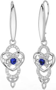 Diamant Saphir Argent celtique Claddagh Infini Trinité Noeud Pendre Des boucles d'oreilles