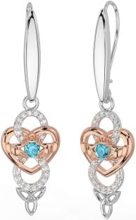 Trandafir acvamarin diamant Aur Argint Celtic Claddagh Infinity Cercei Trinity Knot Dangle