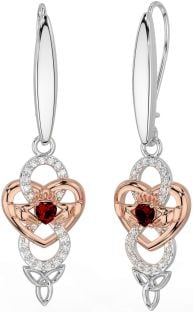 Diamant Granat Rose Gold Silber keltisch Claddagh Unendlichkeit Dreieinigkeit Knoten Baumeln Ohrringe