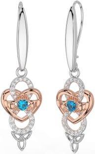 Diamant Topas Rose Gold Silber keltisch Claddagh Unendlichkeit Dreieinigkeit Knoten Baumeln Ohrringe