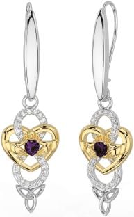 Diamant Alexandrite Gull Sølv Celtic Claddagh evighet Treenighet Knute Dingle Øredobber