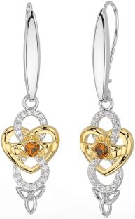 Diamante Citrino Ouro Prata céltico Claddagh Infinidade Trindade Nó Pendurar Brincos