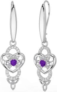 Diamant Amethyst Weiß Gold keltisch Claddagh Unendlichkeit Dreieinigkeit Knoten Baumeln Ohrringe