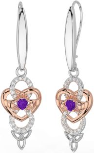 Diamant Amethyst Weiß Rose Gold keltisch Claddagh Unendlichkeit Dreieinigkeit Knoten Baumeln Ohrringe