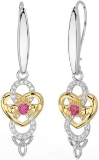 Diamant Rosa Turmalin Vit Gul Guld Keltiskt Claddagh Oändlighet Treenighet Knut Dingla Örhängen