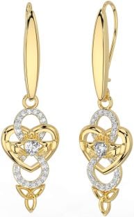 Celtic Diamond Gold Claddagh Infinity Trinity Knot Dangle Cercei