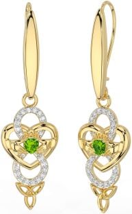 Diamant Peridot Gold keltisch Claddagh Unendlichkeit Dreieinigkeit Knoten Baumeln Ohrringe