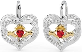 Diamante Rubí Oro Plata irlandesa Mi alma gemela irlandesa Amar por siempre Claddagh Corazón Colgar Pendientes