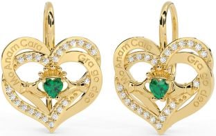 Diamante Esmeralda Oro Plata irlandesa Mi alma gemela irlandesa Amar por siempre Claddagh Corazón Colgar Pendientes