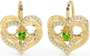 Diamant Peridot Gold Silber irisch Mein Seelenverwandter irisch Liebe für immer Claddagh Herz Baumeln Ohrringe