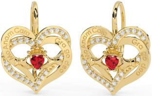 Diamond Ruby Gold Silver Irish "My Soul Mate" Irish "Love Forever" Claddagh Heart Dangle Earrings