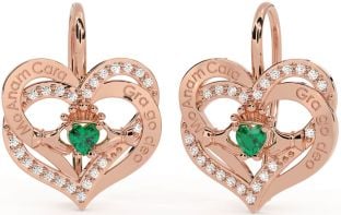 Diamante Esmeralda Rosa Oro irlandesa Mi alma gemela irlandesa Amar por siempre Claddagh Corazón Colgar Pendientes