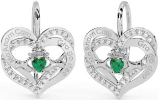 Diamante Esmeralda Prata irlandês Minha alma gêmea irlandês Amor para sempre Claddagh Coração Pendurar Brincos