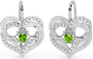 Diamant Peridot Strieborná írsky Moja spriaznená duša írsky Láska navždy Claddagh Srdce Visieť Náušnice