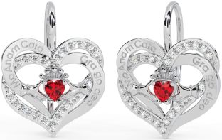 Diamante Rubí Plata irlandesa Mi alma gemela irlandesa Amar por siempre Claddagh Corazón Colgar Pendientes