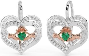 Trandafir de smarald diamant Aur argint irlandez Sufletul meu pereche irlandez Cercei Love Forever Claddagh Heart Dangle