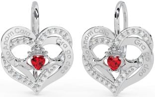 Diamante Rubino Bianco Oro irlandesi La mia anima gemella irlandesi Amore per sempre Claddagh Cuore Penzolare Orecchini