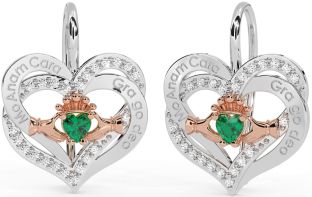 Diamant Emerald biely Ružové Zlato írsky Moja spriaznená duša írsky Láska navždy Claddagh Srdce Visieť Náušnice