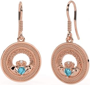 Aquamarin Rose Gold Silber keltisch Claddagh Dreieinigkeit Knoten Baumeln Ohrringe