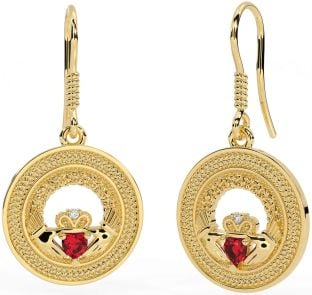 Ruby Gold Silver Celtic Claddagh Trinity Knot Dangle Earrings