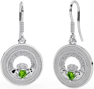 Peridot Silber keltisch Claddagh Dreieinigkeit Knoten Baumeln Ohrringe