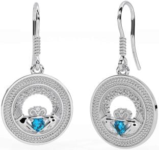 Topaz Silver Celtic Claddagh Trinity Knot Dangle Earrings