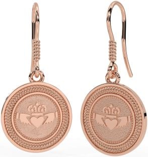 Rose Gold Silver Celtic Claddagh Dangle Earrings